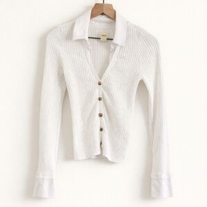 Maeve by Anthropologie Ribbed Collared Cardigan White Button Front Size Small
